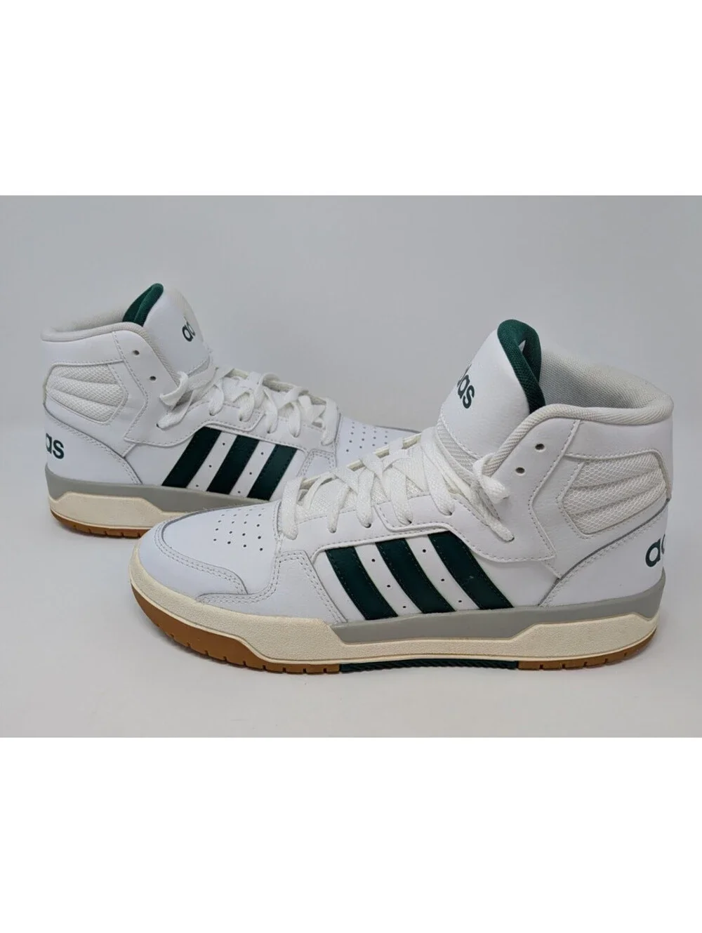 Adidas Leather High Top Shoes EG4308 Mens's Size 8.5 White W/ Green Stripes